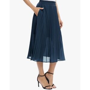 NEW Navy Pleated Midi Skirt Womens  Medium Elastic‎ A Line